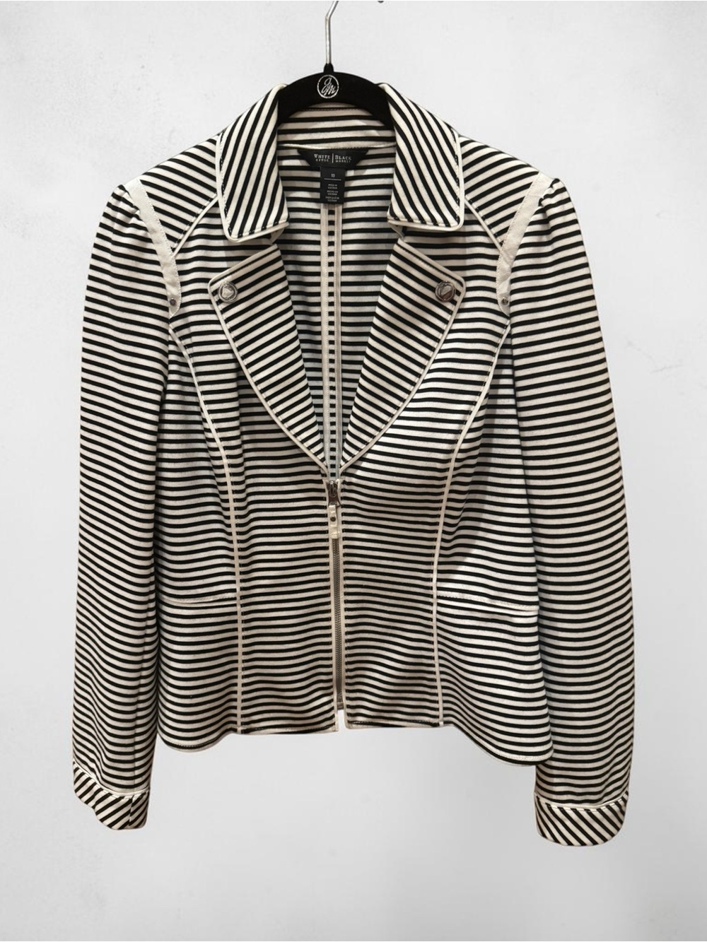 White House Black Market Black & White Striped Zip Ponte Blazer/Jacket.Size 10